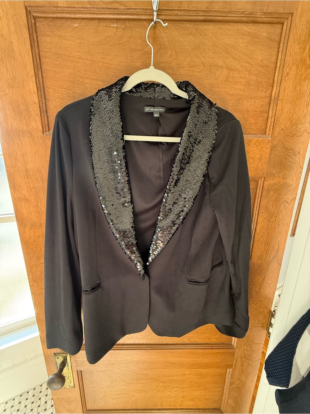 Adrianna Papell Black Blazer with Sequin Shawl Collar